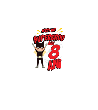 Acest mic supererou are 8 ani model negru pe tricou