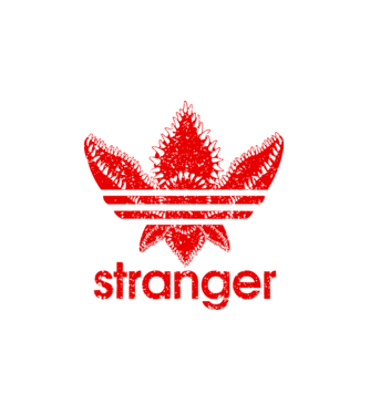 stranger logo red model alb pe tricou
