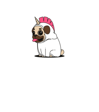 Pug Unicorn model gri pe tricou
