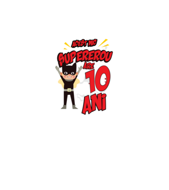 Acest mic supererou are 10 ani model negru pe tricou