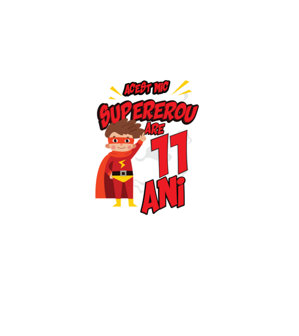 Acest mic supererou are 11 ani model negru pe tricou