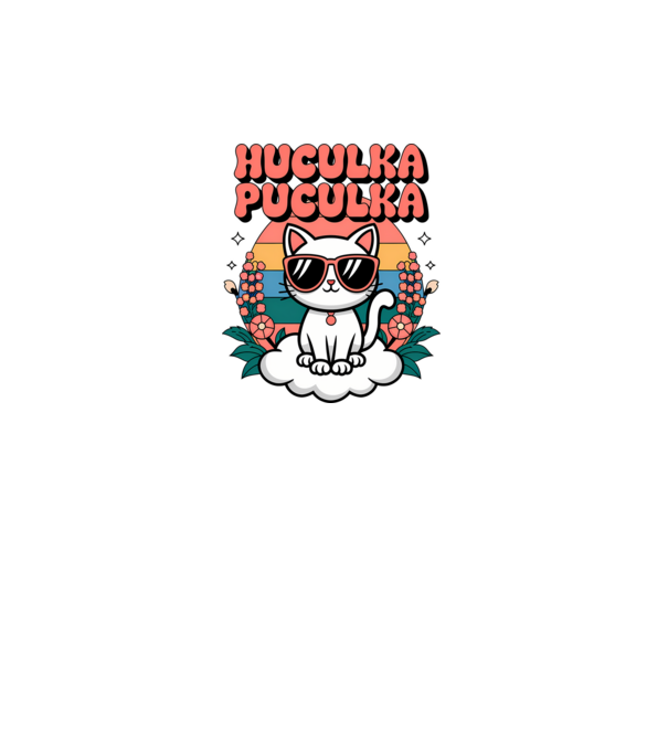 Huculka Puculka pisică 1 model alb pe tricou