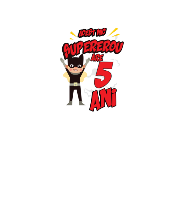 Acest mic supererou are 5 ani model negru pe tricou