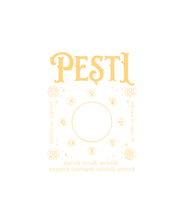 Zodiac femeie PEȘTI golden model alb pe tricou