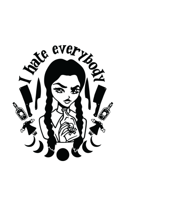 I hate everybody cartoon model negru pe tricou