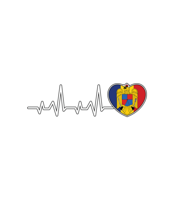 ROMANIA heartbeat model alb pe tricou