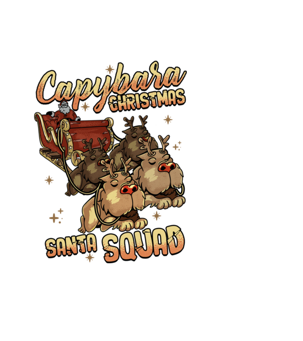 Capybara christmas santa squad model negru pe tricou