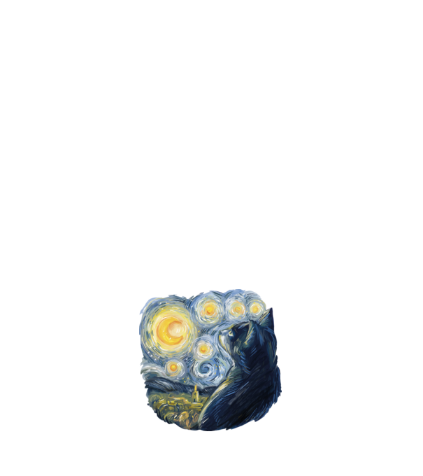 Van Gogh cat model alb pe tricou