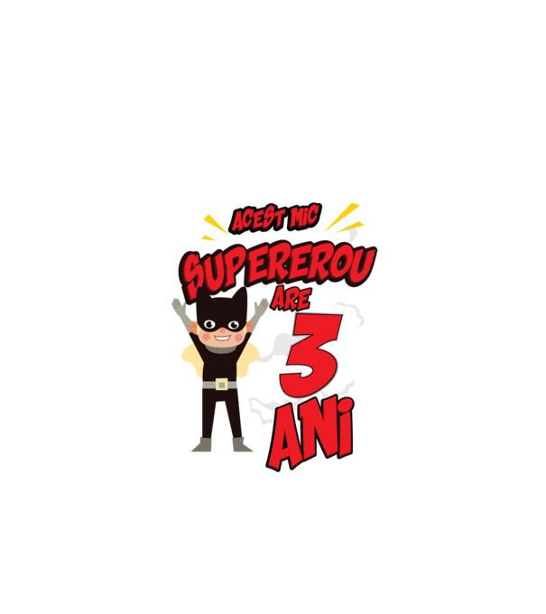 Acest mic supererou are 3 ani model negru pe tricou