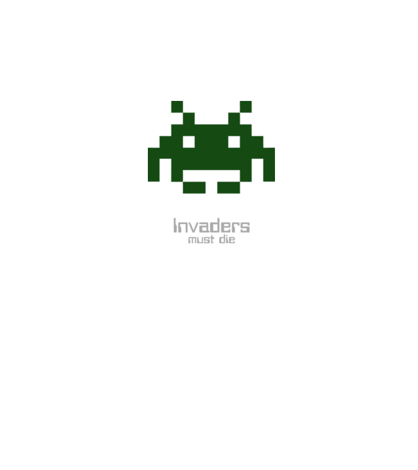 Invaders Must Die model alb pe tricou