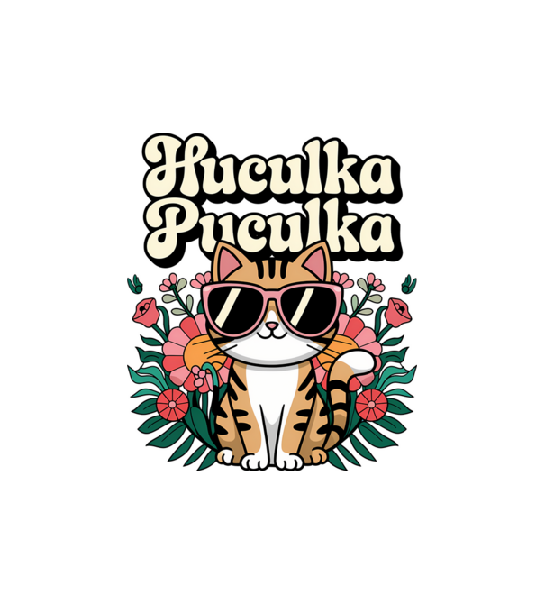 Huculka Puculka pisică 3 model alb pe tricou