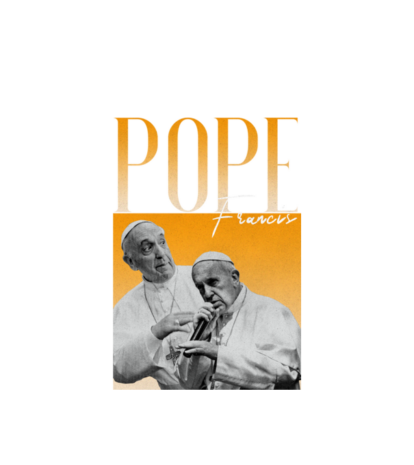 Pope Frances 90s poster model alb pe tricou