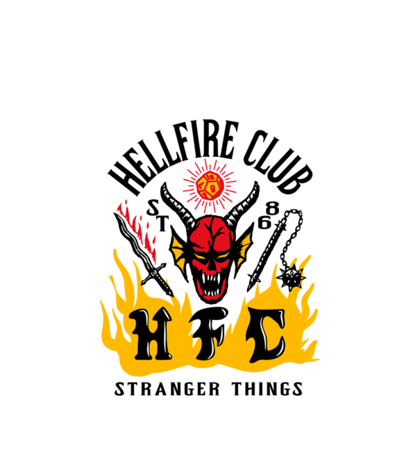 hellfire club 86 stranger things model alb pe tricou
