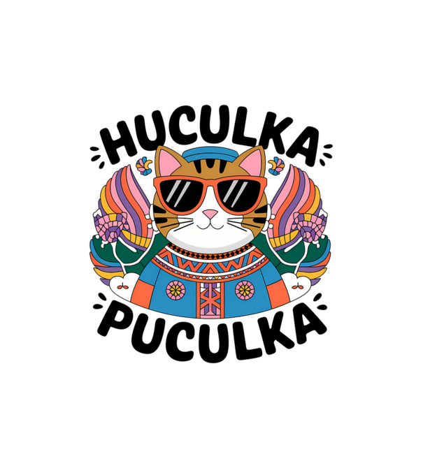 Huculka Puculka pisică 3 model alb pe tricou