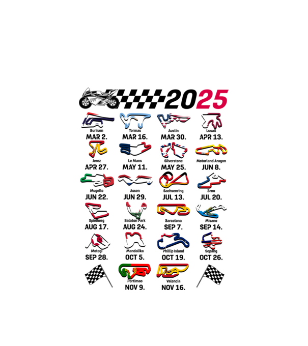 MOTOGP 25 CALENDAR alb model alb pe tricou