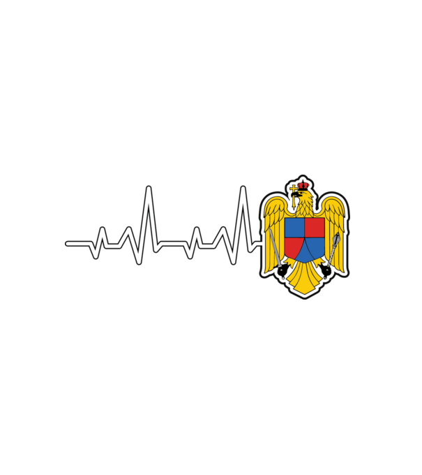 ROMANIA heartbeat model alb pe tricou