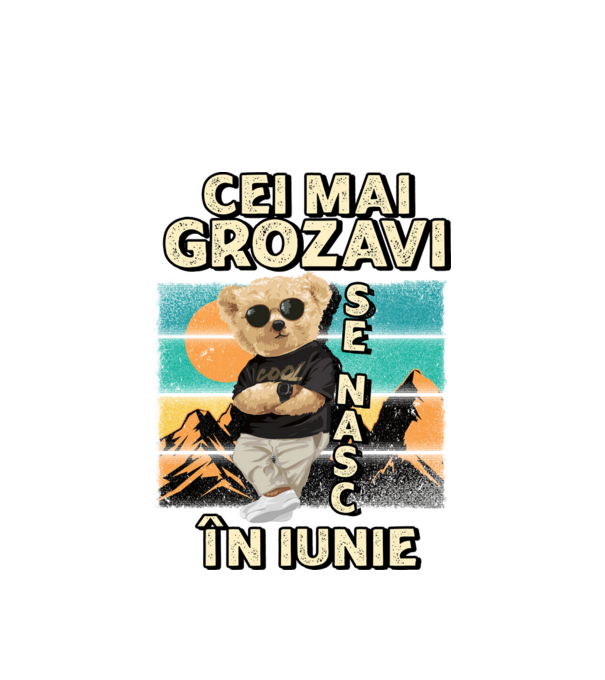 RETRO teddy IUNIE model alb pe tricou