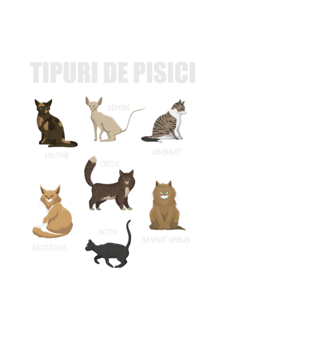 Tipuri de pisici model negru pe tricou