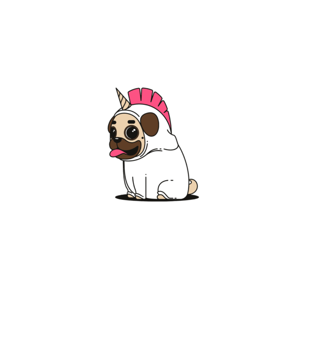 Pug Unicorn model alb pe tricou