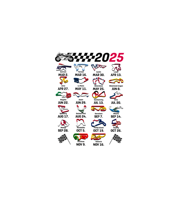MOTOGP 25 CALENDAR alb model alb pe tricou