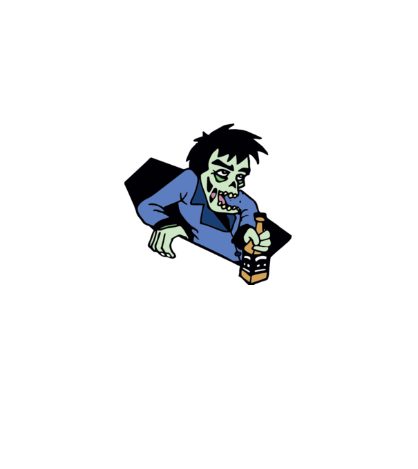 Drunk Zombie model alb pe tricou
