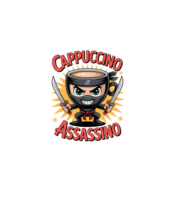 Cappuccino Assasino model negru pe tricou