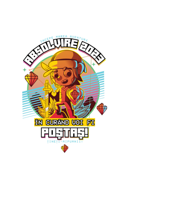 absolvire 2023 poștaș model negru pe tricou