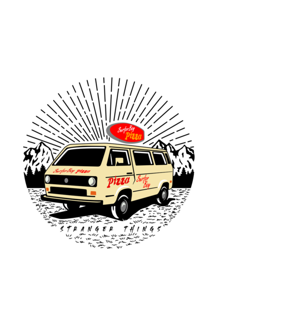 surfer boy pizza bus stranger things model verde de măr pe tricou