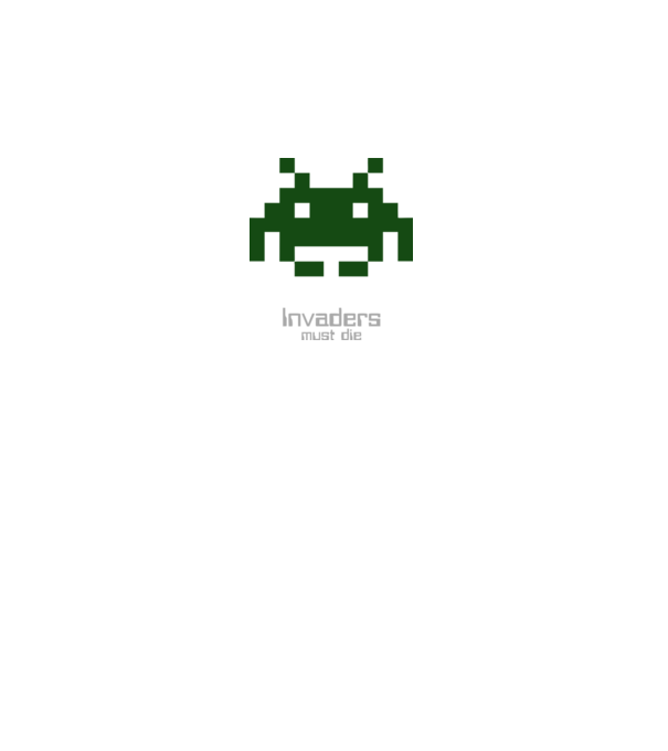 Invaders Must Die model alb pe tricou