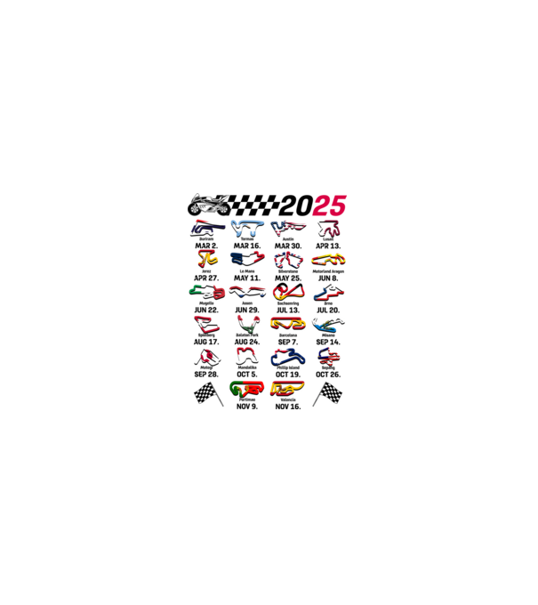 MOTOGP 25 CALENDAR alb model alb pe tricou