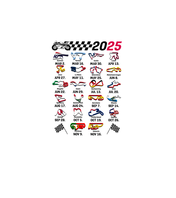 MOTOGP 25 CALENDAR alb model alb pe tricou
