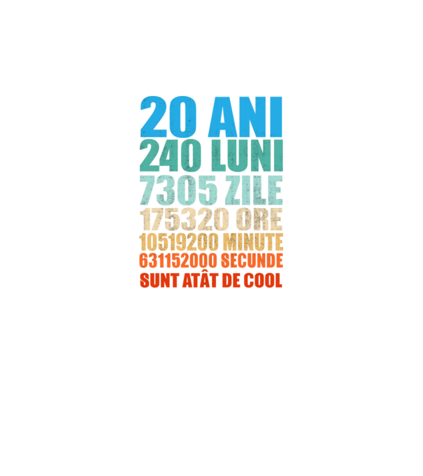 De 20 ani - luni - zile - ore - minute - secunde - sunt atât de cool model negru pe tricou