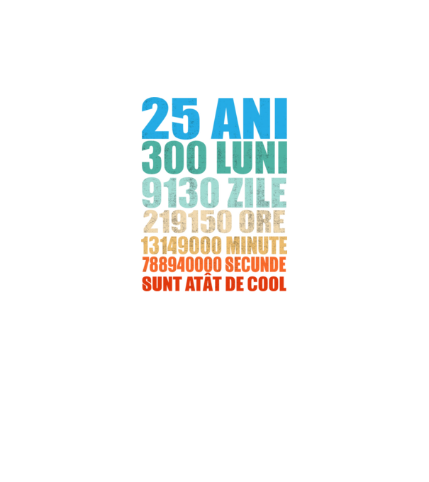 De 25 ani - luni - zile - ore - minute - secunde - sunt atât de cool model negru pe tricou