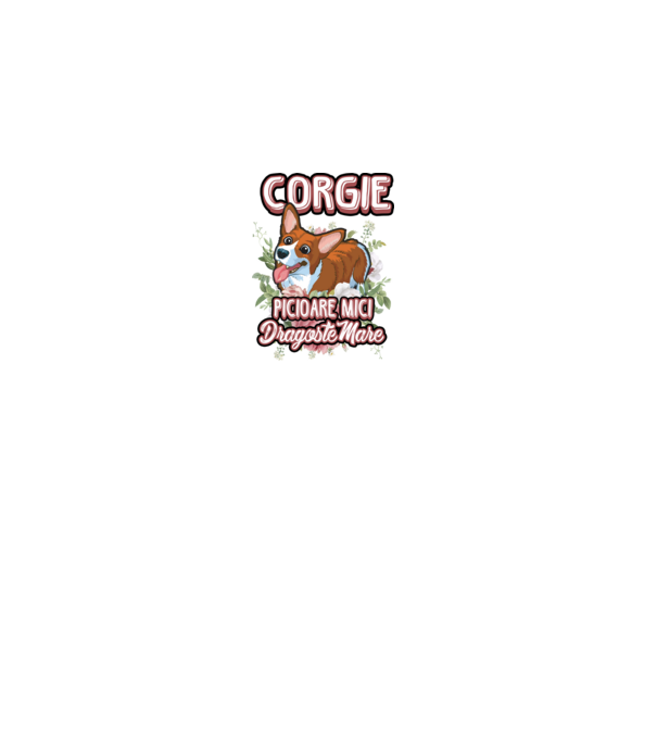 corgie : picioare mici dragoste mare model gri pe tricou