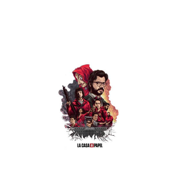 la casa de papel poster theme model alb pe tricou