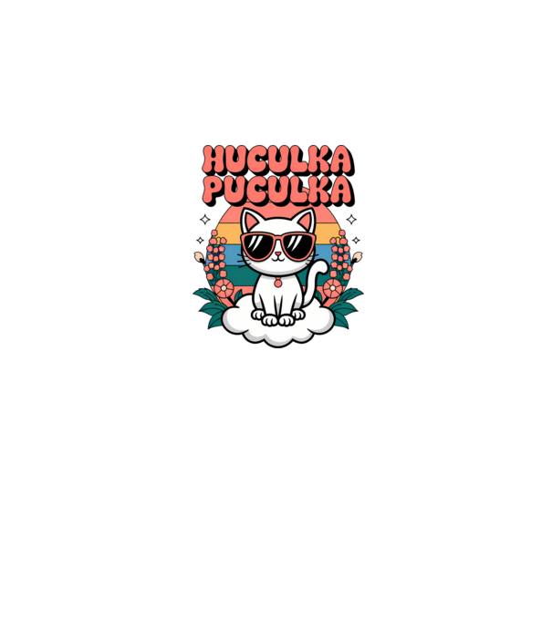 Huculka Puculka pisică 1 model alb pe tricou