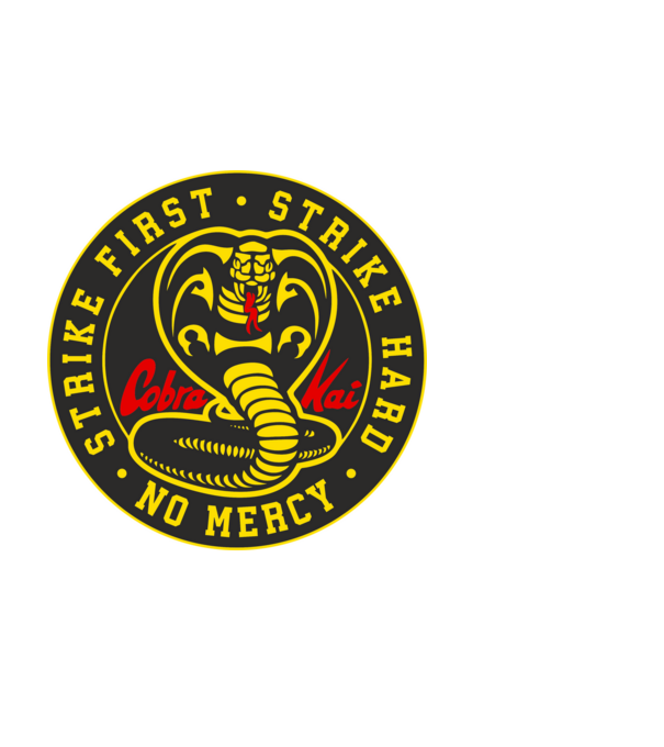 Strike first strike hard cobra kai model negru pe tricou
