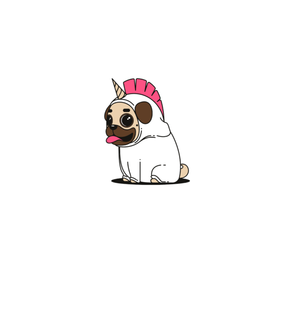 Pug Unicorn model gri pe tricou