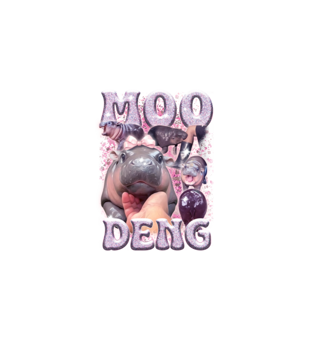 MOO DENG baby hippo model negru pe tricou