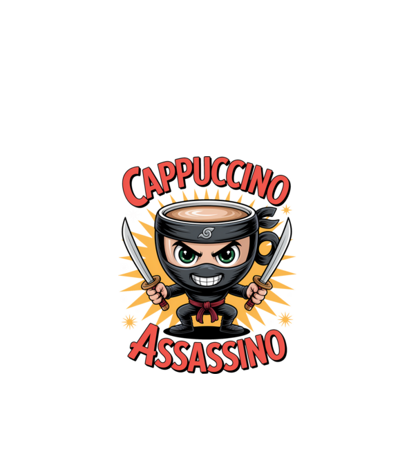 Cappuccino Assasino model negru pe tricou