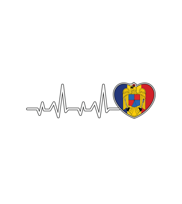 ROMANIA heartbeat model alb pe tricou