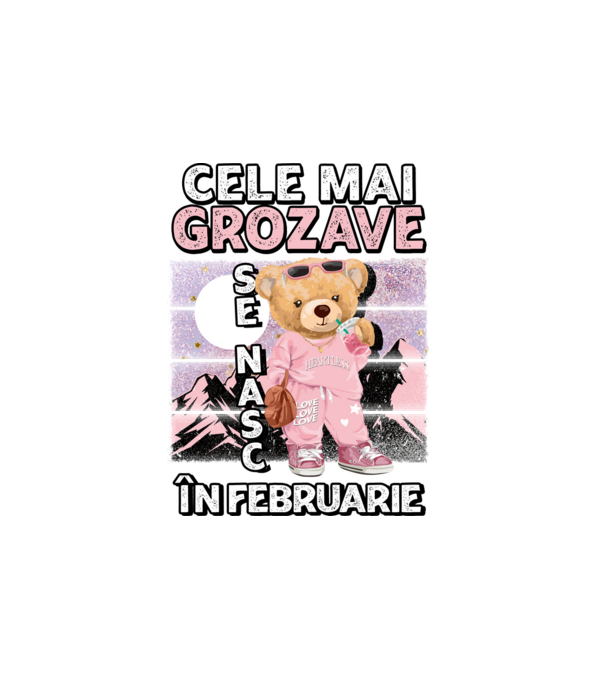 RETRO teddy fetişcană FEBRUARIE model alb pe tricou