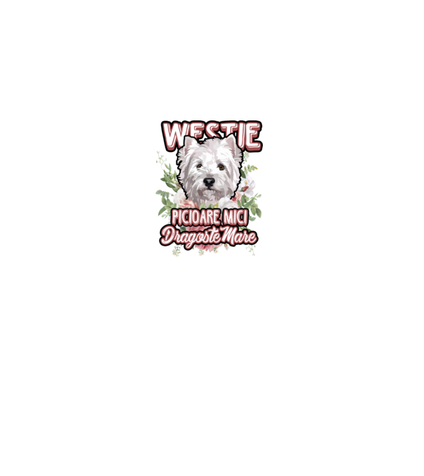Westie picioare mici dragoste mare model alb pe tricou