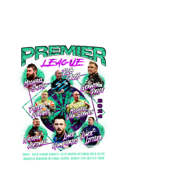 DARTS premier league 2024 model alb pe tricou