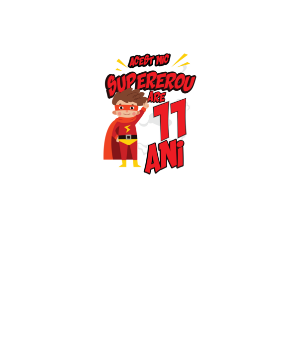 Acest mic supererou are 11 ani model negru pe tricou