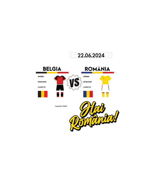 BEL-ROM euro 2024 calendar  model alb pe tricou