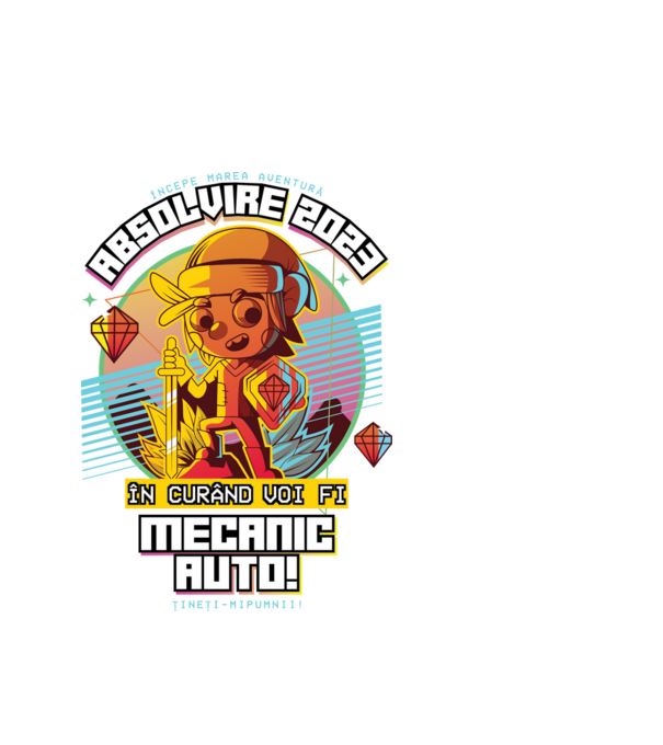 absolvire 2023 mecanic auto model alb pe tricou