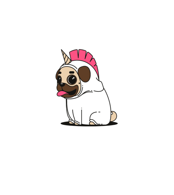 Pug Unicorn model nisipiu pe tricou