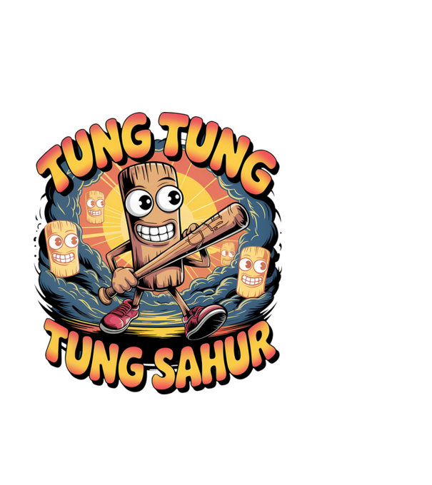 Tung Tung Tung Sahur Retro model negru pe tricou