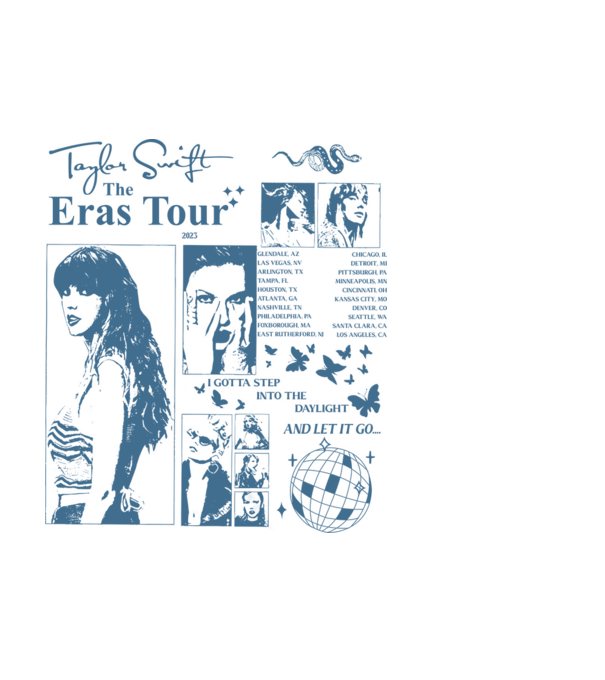 Taylor Swift ERAS print blue model alb pe tricou
